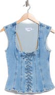 Good American Dolly Lace Up Denim Peplum Top