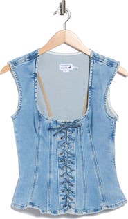 Good American Dolly Lace Up Denim Peplum Top