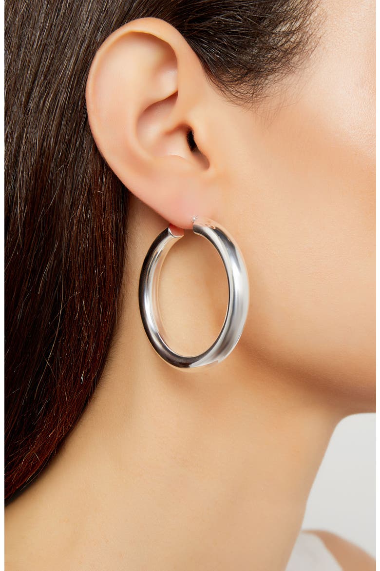 Argento Vivo Medium Hollow Hoop Earrings, Alternate, color, SILVER