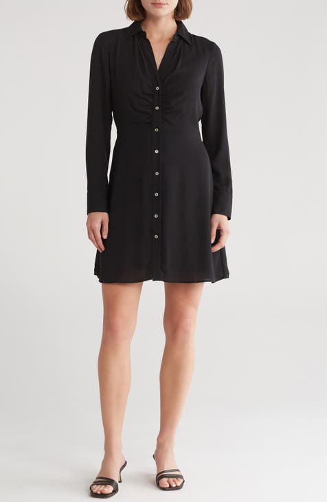 Gathered Front Long Sleeve Shirtdress