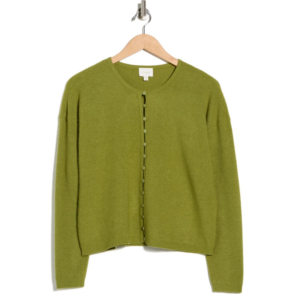 Cyrus Crewneck Button Front Cardigan In Green