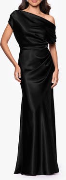 Betsy & Adam One-Shoulder Satin Gown