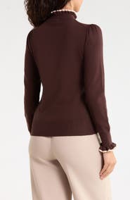 CeCe Ruffle Mock Neck Sweater