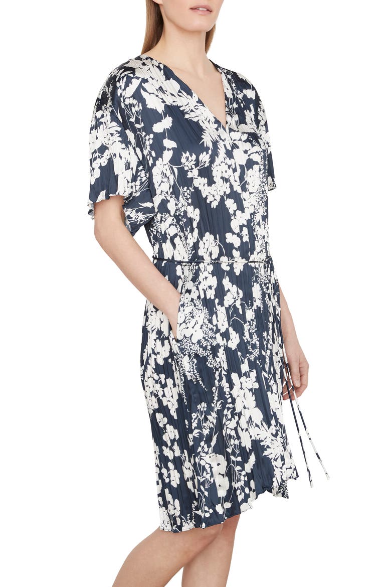 Arboretum Floral Crinkled Satin Dress, Alternate, color, COASTAL