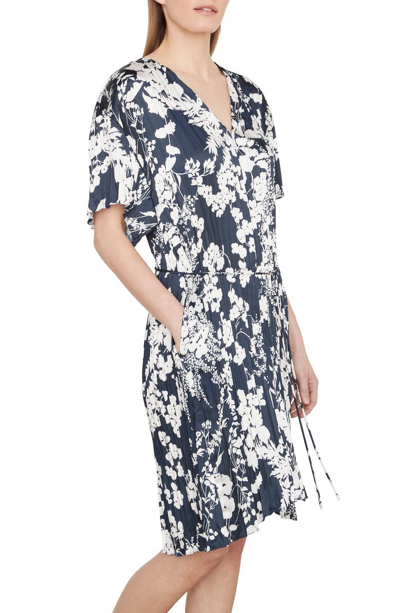 Vince Arboretum Floral Crinkled Satin Dress, Alternate, color, Coastal