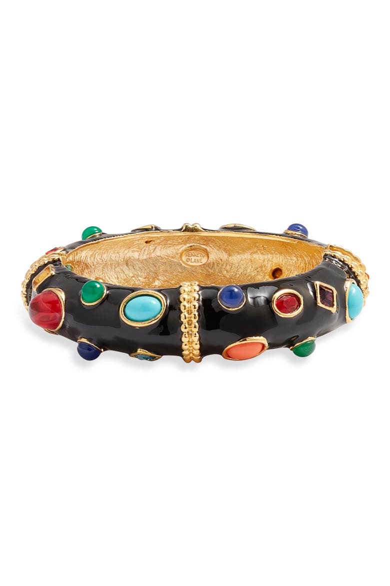 Studded Enamel Bangle, Main, color, BLACK