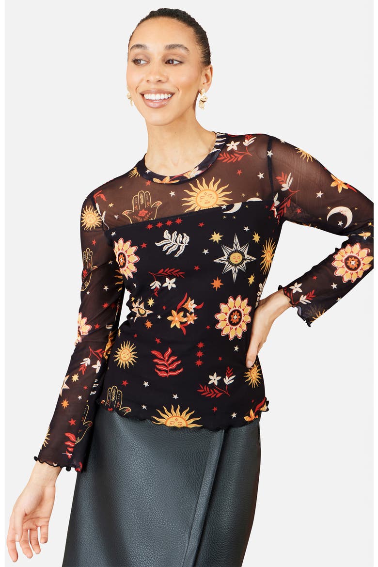 Cosmic Mesh Long-Sleeve Top, Alternate, color, Black