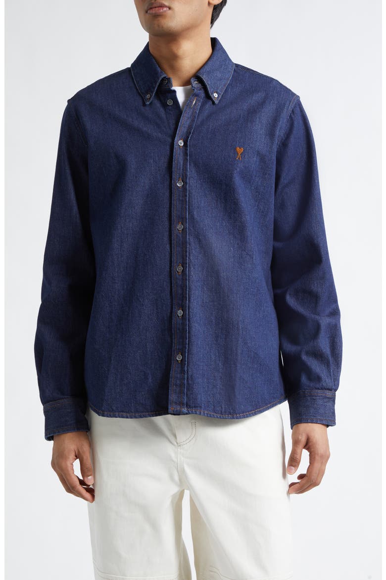 Ami de Coeur Denim Button-Down Shirt, Main, color, INDIGO