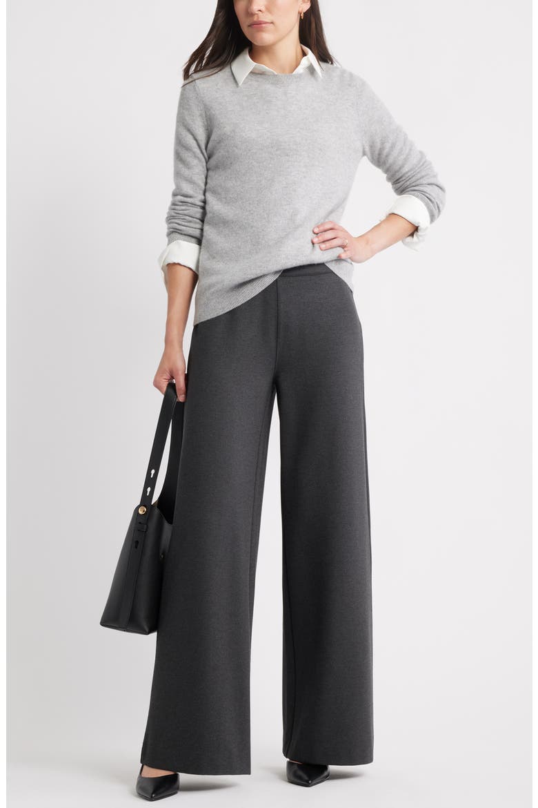 High Waist Wide Leg Ponte Pants, Alternate, color, GREY DARK CHARCOAL HEATHER
