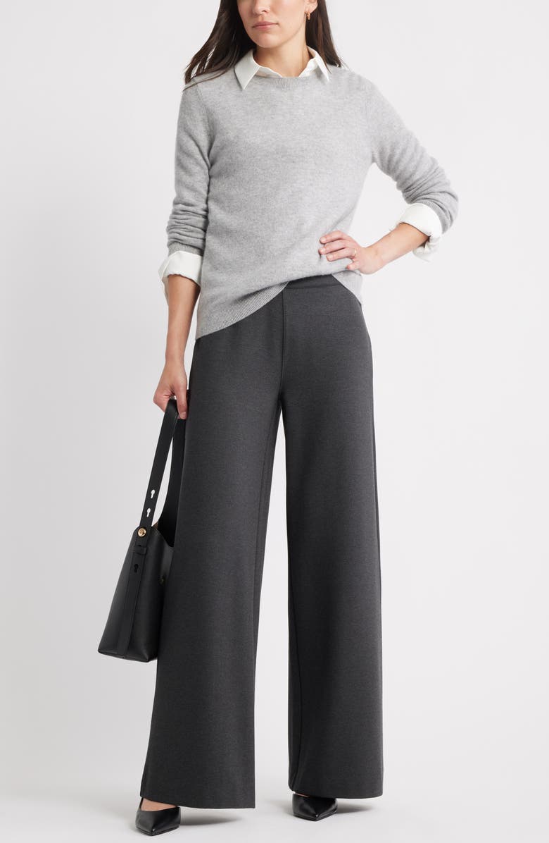 Caslon<sup>®</sup> High Waist Wide Leg Ponte Pants, Alternate, color, Grey Dark Charcoal Heather