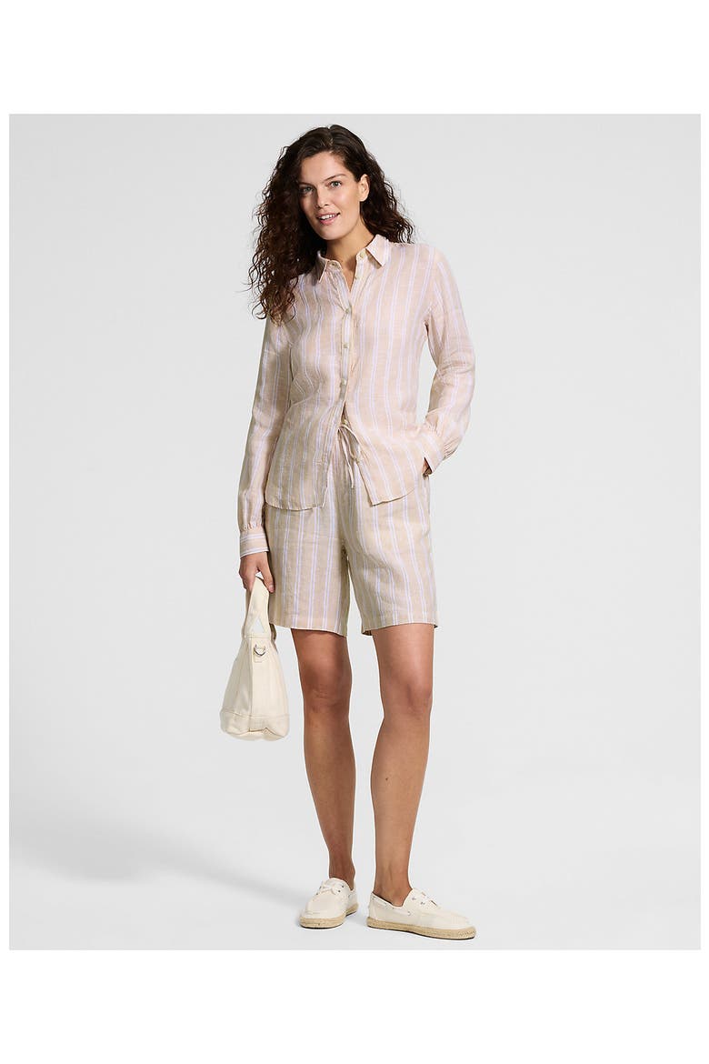 Linen High Rise Pull On 7" Shorts, Alternate, color, Champagne/White Double Stripe