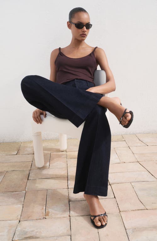 Mango High Waist Wide Leg Denim Pants In Black