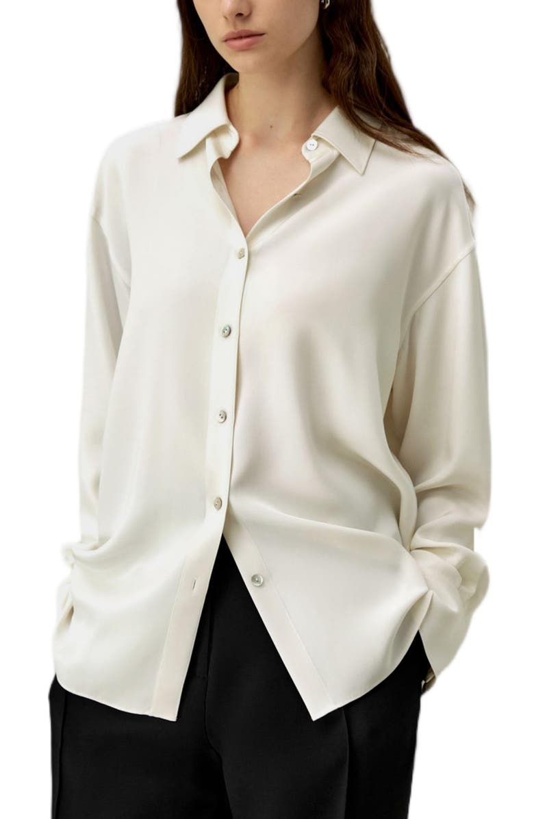 Lilysilk The One Relaxed Fit Silk Shirt, Main, color, Natural White