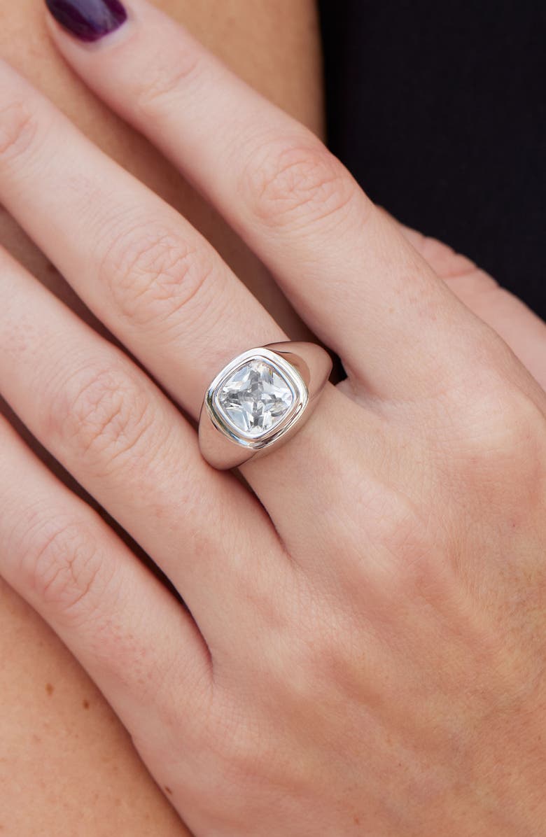 SAVVY CIE JEWELS Step Up Cubic Zirconia Signet Ring, Alternate, color, Silver