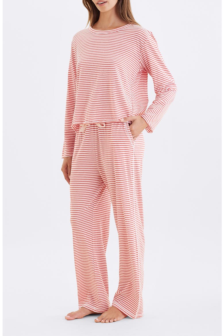 Jada Stripe Organic Cotton Pajamas, Alternate, color, ROSEWATER / RED STRIPE