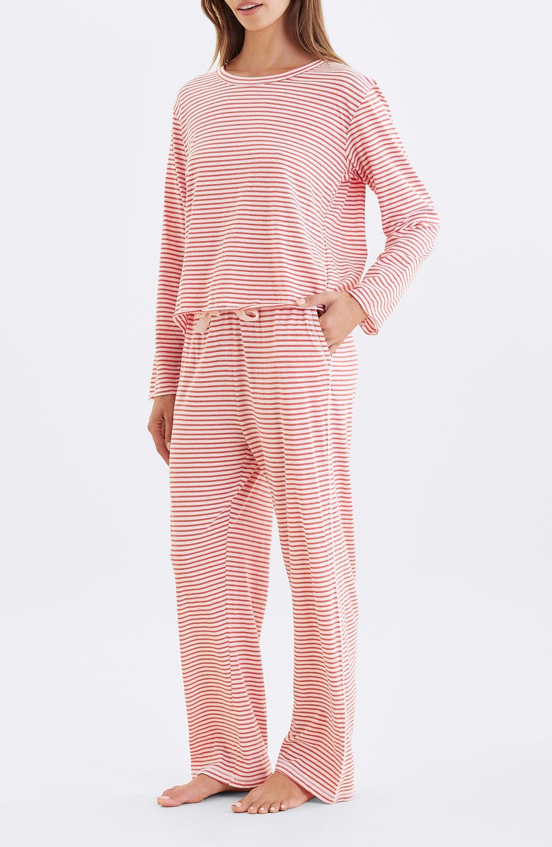 Papinelle Jada Stripe Organic Cotton Pajamas, Alternate, color, Rosewater / Red Stripe