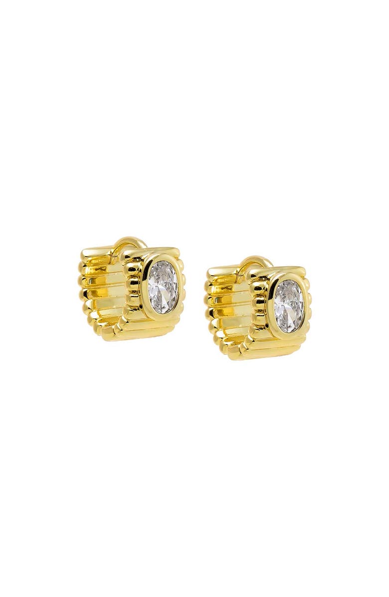 BY ADINA EDEN CZ Oval Bezel Ridged Huggie Earring, Main, color, Gold