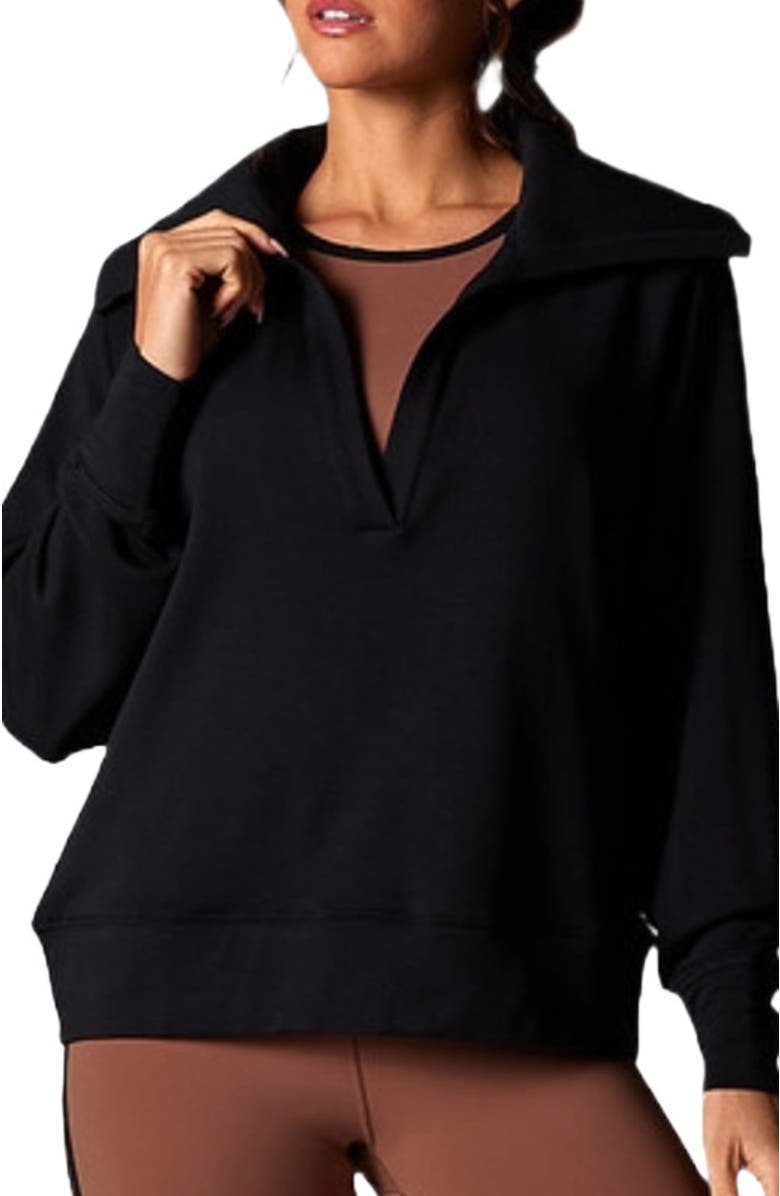 Tavi Cozy Collared Sweatshirt, Alternate, color, Ebony