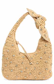 URBAN EXPRESSIONS HANDBAGS Jessa Crystal Embellished Raffia Shoulder Bag