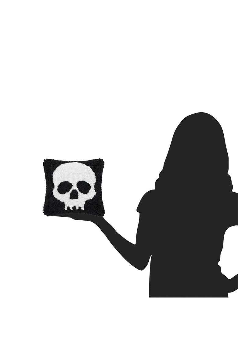 Skull Skeleton Hooked Petite Halloween Accent Pillow 8", Alternate, color, Black