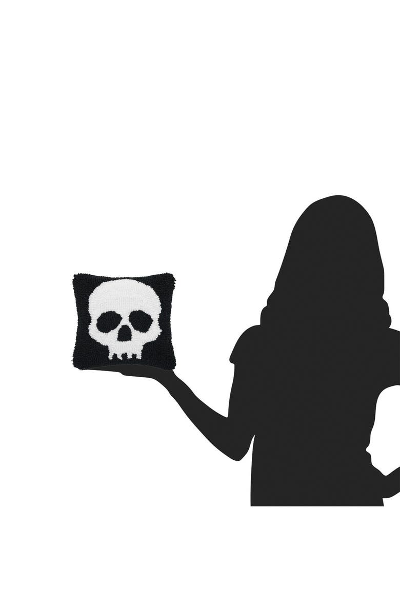 C&F Home Skull Skeleton Hooked Small 8" Accent Pillow Halloween Décor, Alternate, color, Black