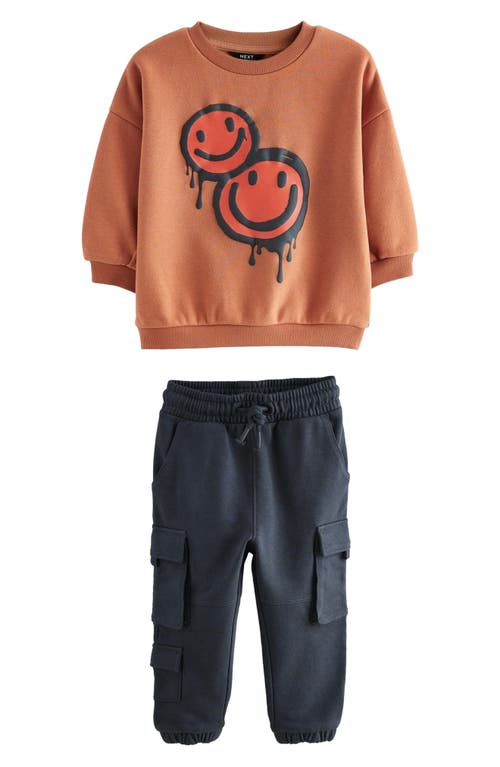 NEXT Kids' Smiley Graphic Sweatshirt & Pants Set in Orange 