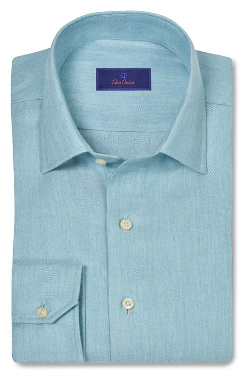 Spread Collar Herringbone Sport Shirt