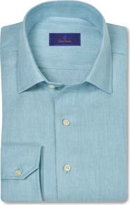 David Donahue Spread Collar Herringbone Sport Shirt