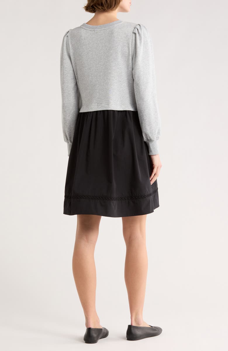 Melrose and Market Fleece Woven Mixed Media Long Sleeve Dress, Alternate, color, Grey Heather Combo