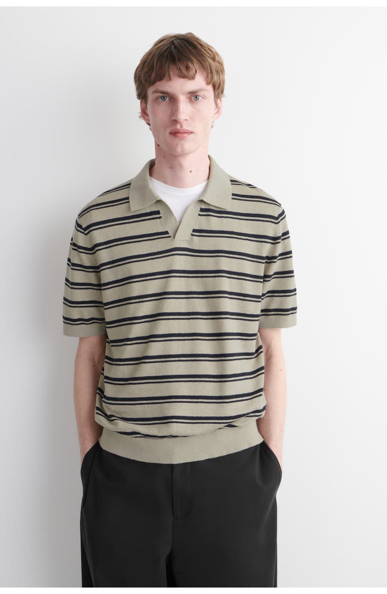 COS Knitted Linen Polo Shirt, Main, color, Beige / Brown / Striped