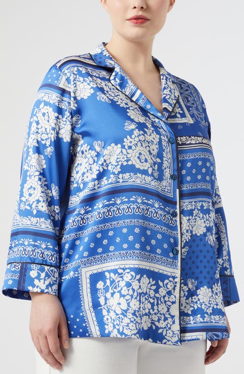 Nectar Long Sleeve Satin Camp Shirt (Plus)