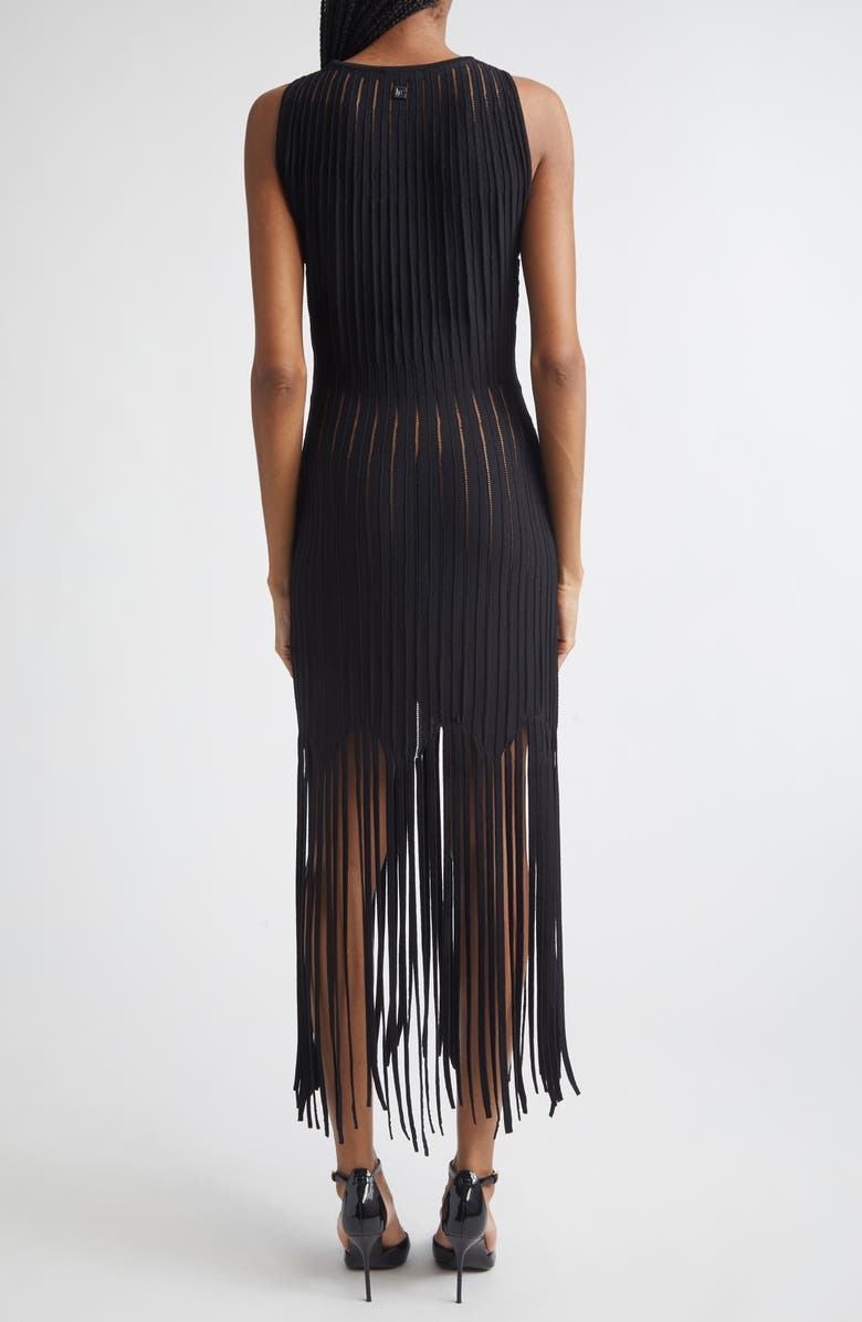 Balmain Fringed Pointelle Rib Sweater Dress, Alternate, color, 0Pa Black