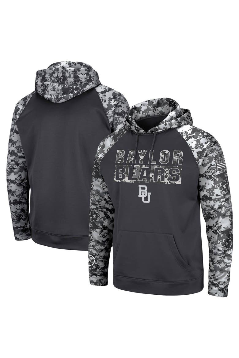 Men's Colosseum Charcoal Baylor Bears OHT Military Appreciation Digital Camo Pullover Hoodie, Main, color, Charcoal