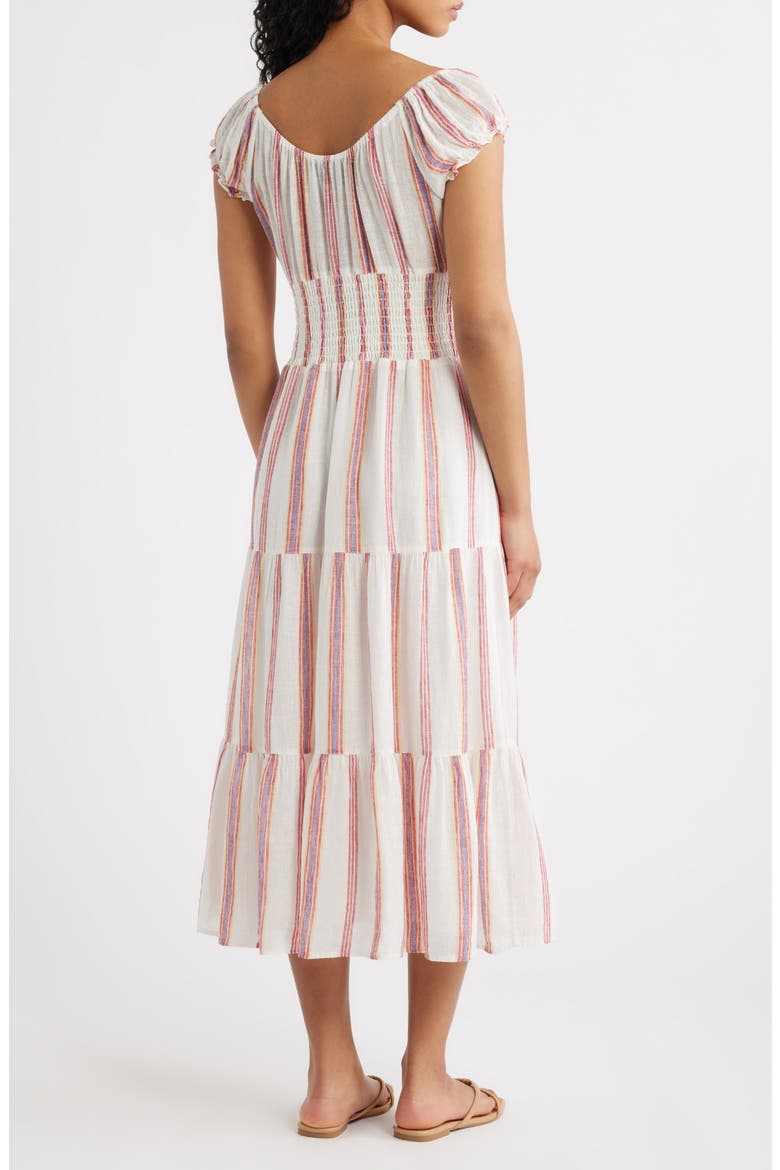 x Giadzy Daria Stripe Smocked Waist Linen Blend Dress, Alternate, color, PRIMAVERA STRIPE