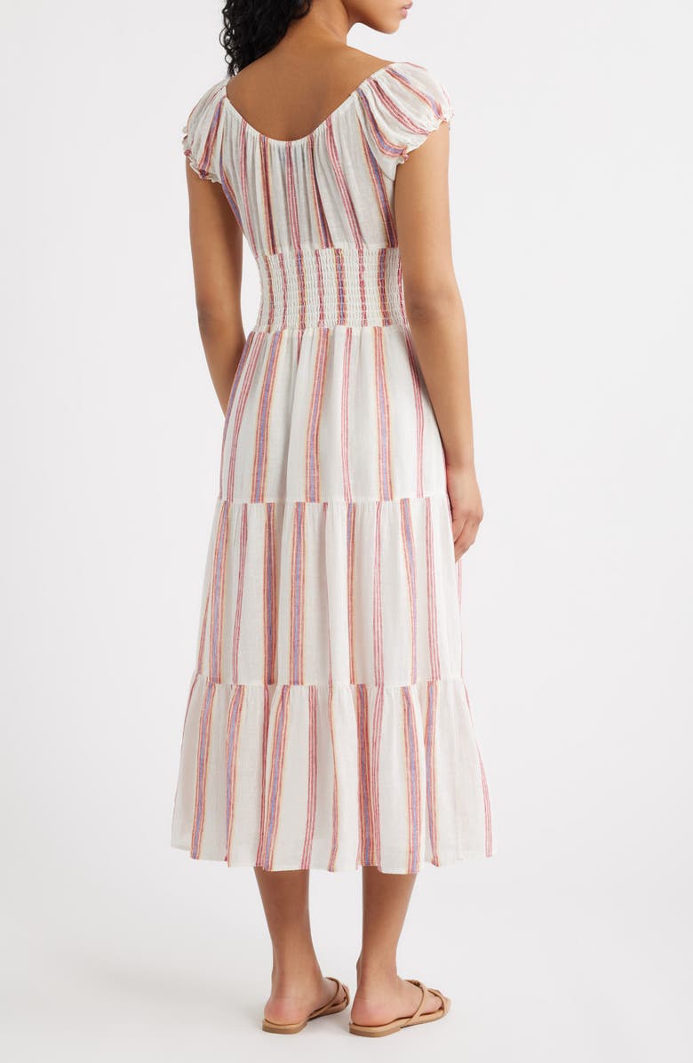 Rails Daria Stripe Smocked Waist Linen Blend Dress, Alternate, color, 