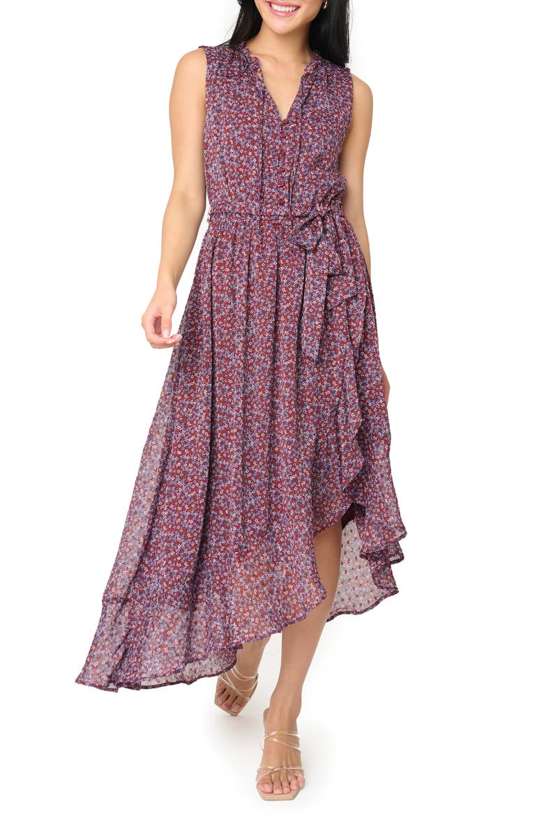 Floral Sleeveless High-Low Dress, Main, color, BERRY DENIM PRINT