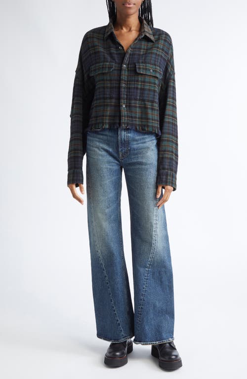 R13 Plaid Crop Button-up Work Shirt In Blue