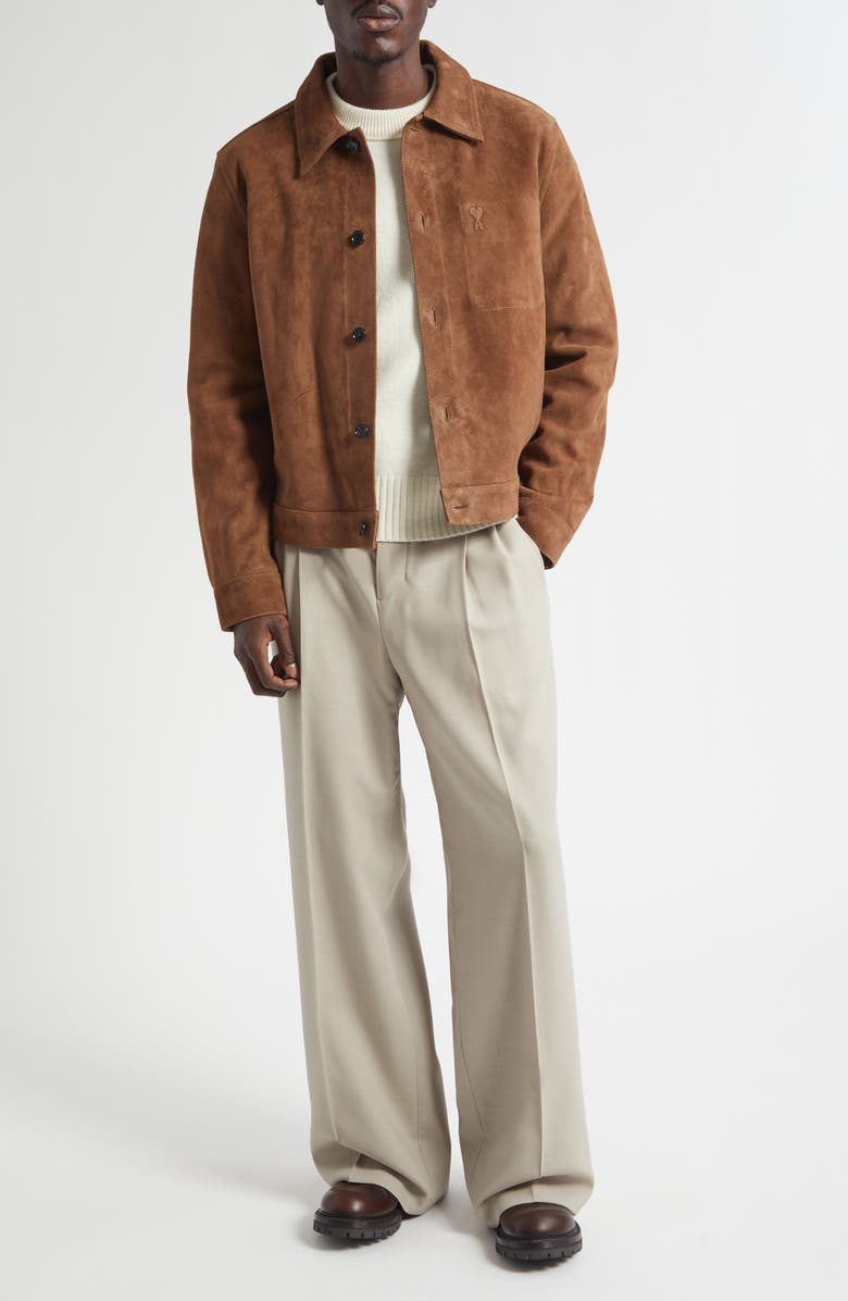 AMI PARIS Pleated Wool Pants, Alternate, color, Cafe Creme