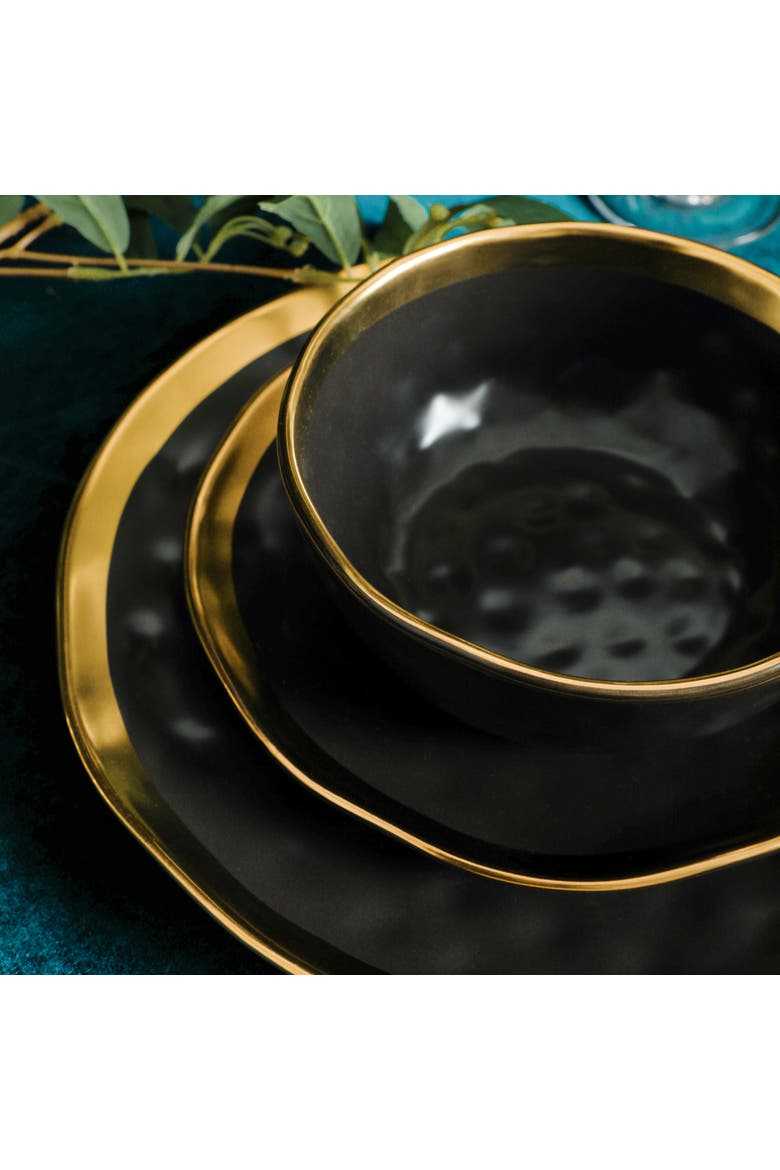Florian Porcelain 32-Piece Dinnerware Set, Alternate, color, Black