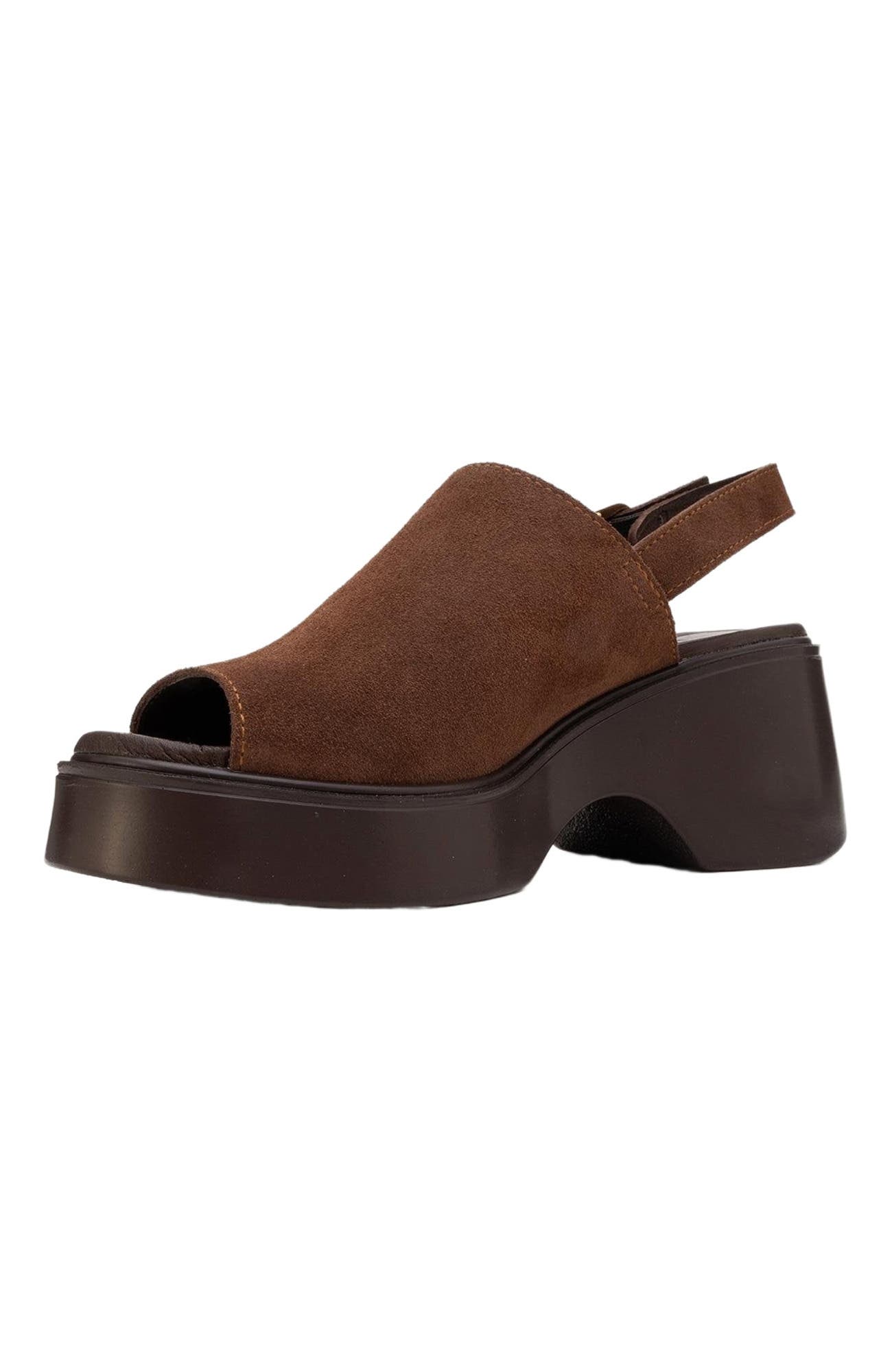 Forever & Always Shoes Power Leather Platform Wedge Sandals, Alternate, color, Dark Brown Suede Leather