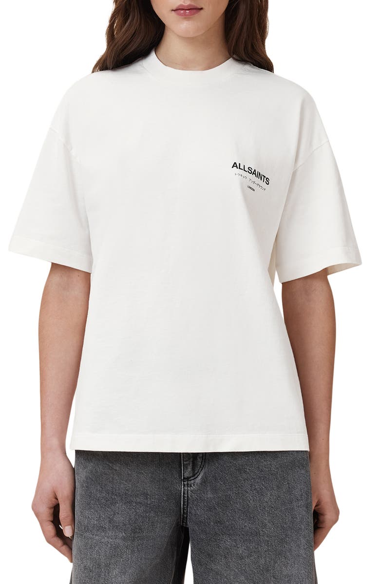 AllSaints Underground Etta Cotton Graphic T-Shirt, Main, color, Ashen White