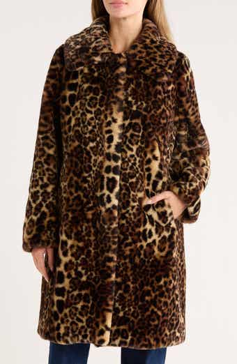Bernardo Leopard Print Faux Fur Coat