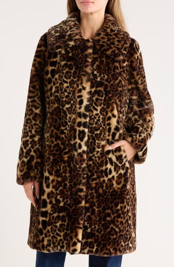 Bernardo Leopard Print Faux Fur Coat In Multi