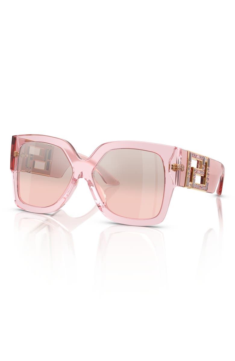 Versace 59mm Rectangular Sunglasses, Alternate, color, Transparent Pink / Light Pink Mirror Silver Grad