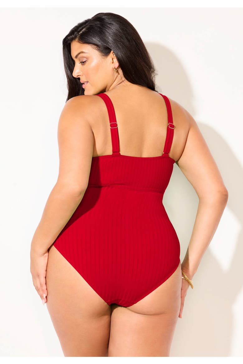 Ribbed V Wire One Piece Swimsuit, Alternate, color, Ruby
