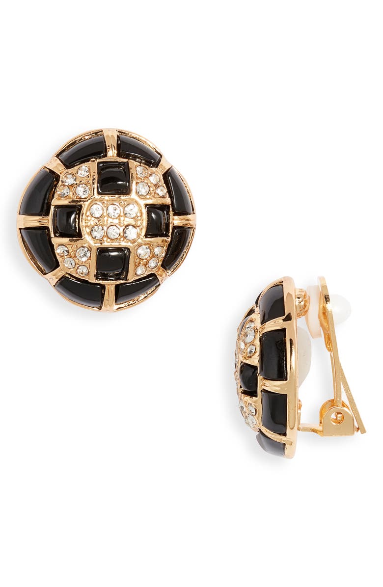 Kenneth Jay Lane Black Button Clip-On Earrings, Main, color, Gold