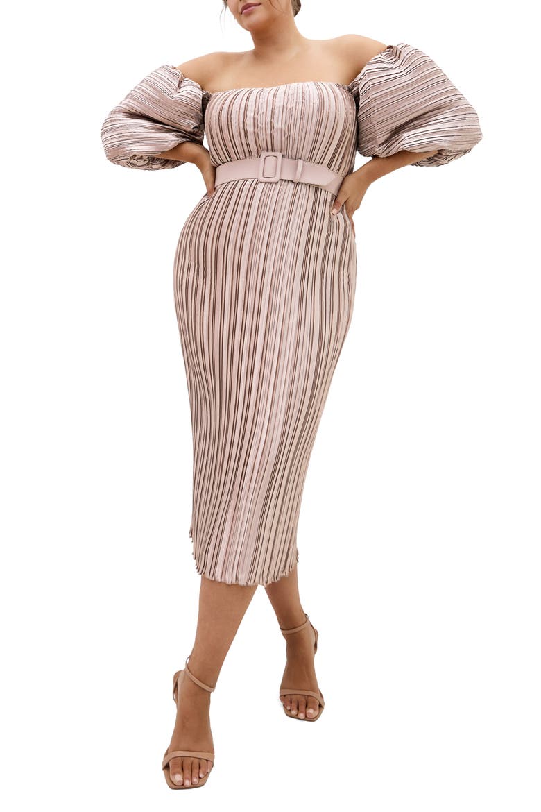 Krista Off the Shoulder Midi Dress, Main, color, CHAMPAGNE