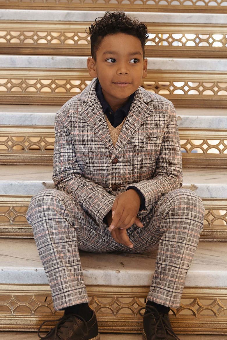Baby Organic Brushed Cotton Suit Jacket, Alternate, color, Navy Glen Plaid