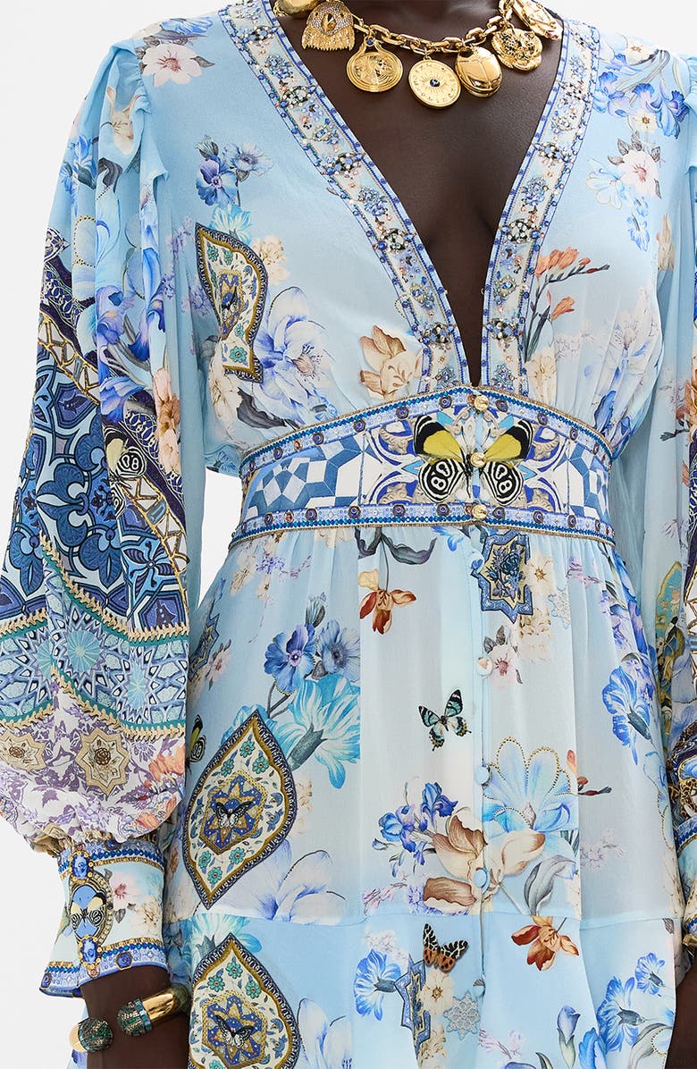 Camilla The Al Manial Palace Memoirs Long Sleeve Silk Minidress, Alternate, color,