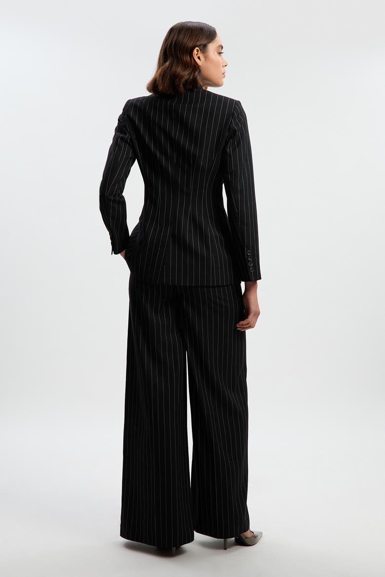Pinstripe Wide Leg Tailored Trouser, Alternate, color, Black